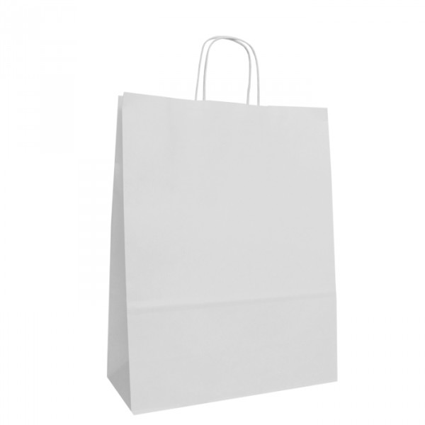 240mm White Twisted Handle Paper Carrier Bags avalible printed